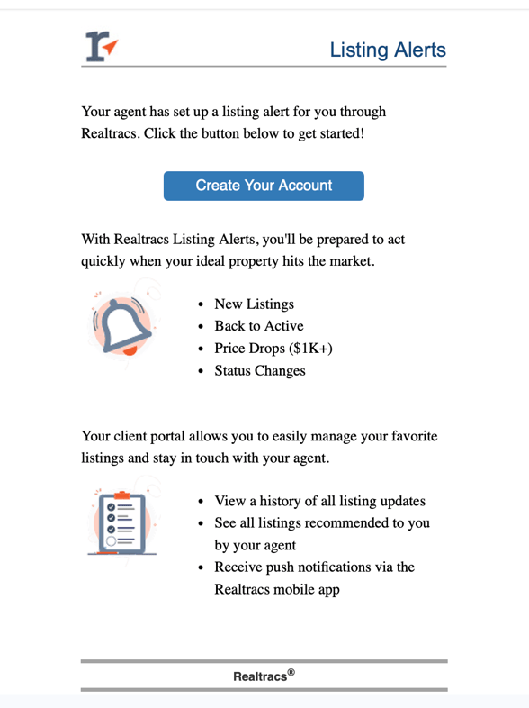 Listing Alerts Create Your Account Email