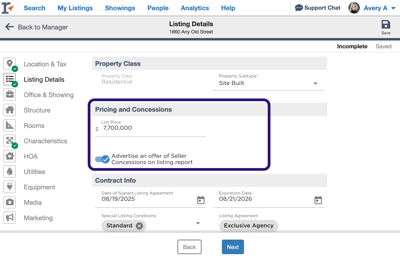 My Listings: Add a Listing
