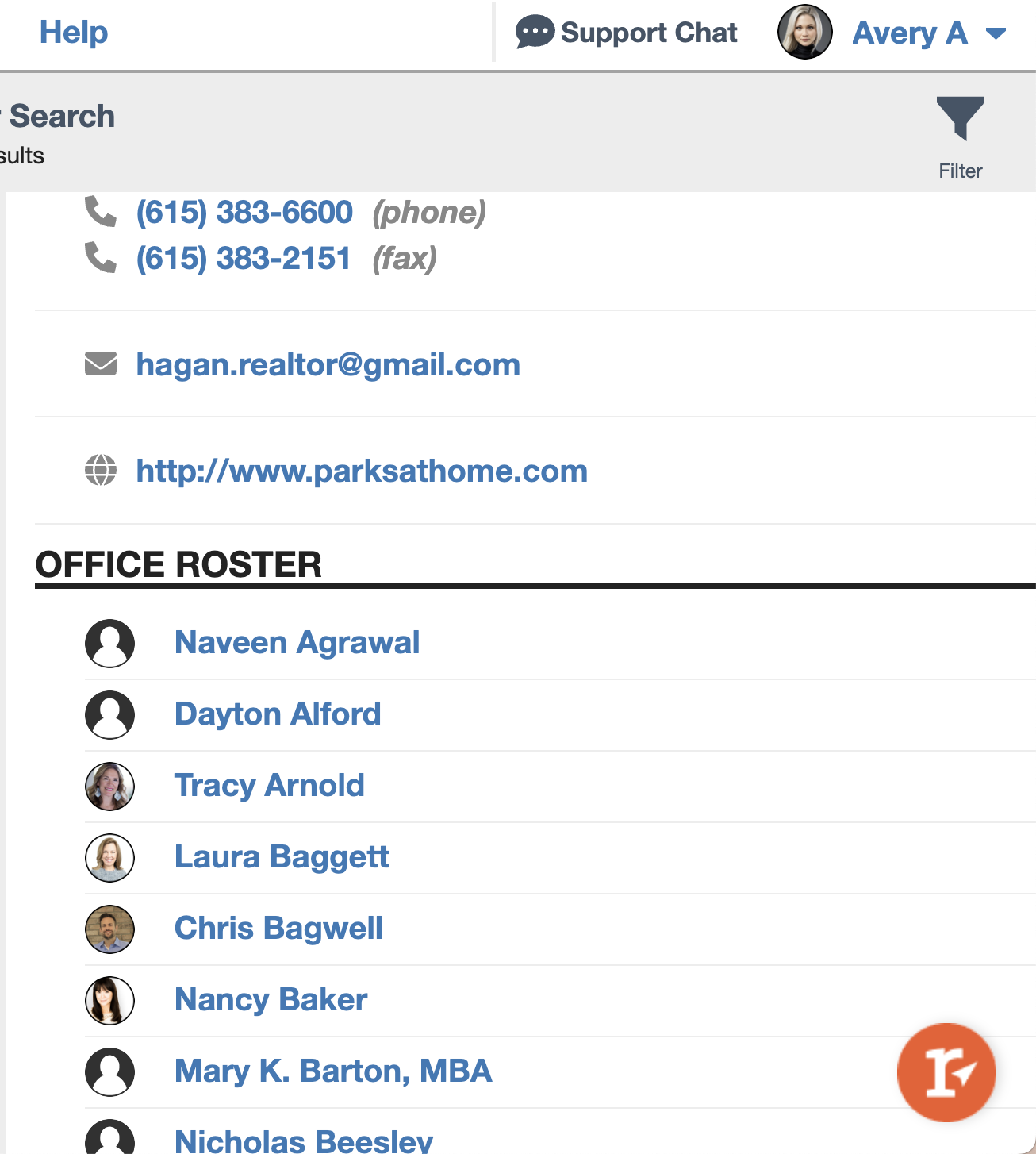 Realtracs Roster User Search: Finding an Office/Agent/Broker/User