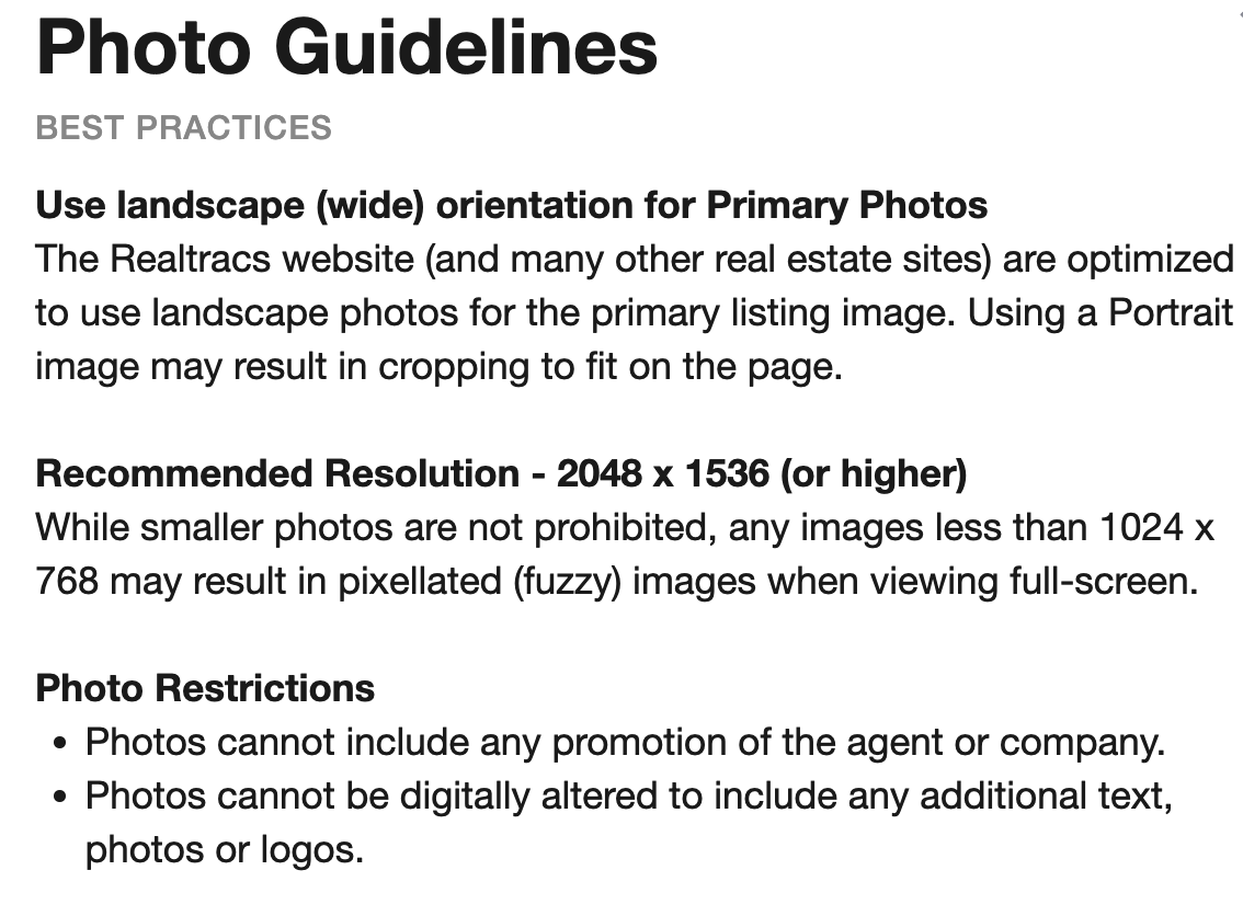 My Listings: Photo Guidelines